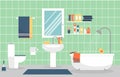 Modern bathroom interior with furniture in flat Royalty Free Stock Photo