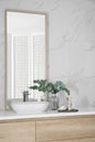 Modern bathroom interior with large mirror and vessel sink Royalty Free Stock Photo