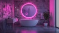 Modern bathroom interior with LED mirror and freestanding bathtub