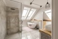 Modern bathroom interior with minimalistic shower Royalty Free Stock Photo