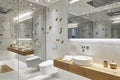 Modern bathroom interior with mirrors in white color Royalty Free Stock Photo