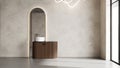 Modern bathroom interior mock up with sink and mirror, empty plaster wall mockup, 3d rendering