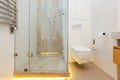 Modern bathroom interior with shower cabin and white toilet Royalty Free Stock Photo