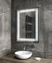 Modern bathroom interior with stylish illuminated mirror and sink. 3d rendering Royalty Free Stock Photo