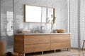 Modern bathroom interior with vessel sink and mirror Royalty Free Stock Photo