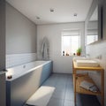 Modern bathroom interior with white tub sink and mirror. 3d rendering mock up Royalty Free Stock Photo