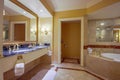 Modern bathroom with mirror two sinks jacuzzi bathtub taps for h Royalty Free Stock Photo