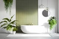 Modern bathroom mockup interior with white bath tube. Generative ai Royalty Free Stock Photo