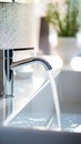 A modern bathroom sink with a faucet running water, AI