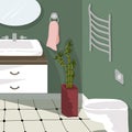 Modern bathroom with toilet. Cozy home interior with furniture and home decorations. Comfortable interior in decorated in