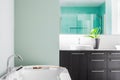 Modern Bathroom using soft Green Pastel Colors Royalty Free Stock Photo