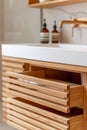 Modern Bathroom Vanity with Open Wooden Slats Drawer. Generative ai