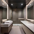 A modern bathroom with a walk-in shower and sleek contemporary fixtures1