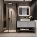 A modern bathroom with a walk-in shower and sleek contemporary fixtures3