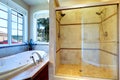 Modern bathroom with whirlpool tub and glass door shower Royalty Free Stock Photo