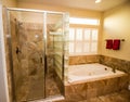 Modern Bathroom With Jacuzzi Tub And Bottle Glass Shower Royalty Free Stock Photo