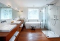 Modern Bathroom With Wooden Floor And Accents 