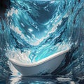 Modern Bathtub and Massive Ocean Wave