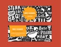 Modern bbq banner set with lettering and space for text. Grill barbecue food design Royalty Free Stock Photo