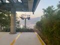 Modern beautiful cable car, lift, funicular in the mountains on vacation in a warm tropical eastern paradise country southern