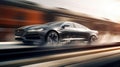 Modern beautiful fast race car sports car is driving fast. AI generated