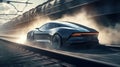 Modern beautiful fast race car sports car is driving fast. AI generated