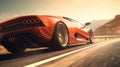 Modern fast race car sports car is driving fast on the road. AI generated Royalty Free Stock Photo