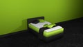 Modern bed in green-black from side view