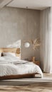 a modern bedroom ambiance, characterized by oak and white furniture, and unadorned walls