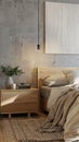 a modern bedroom ambiance, characterized by oak and white furniture, and unadorned walls