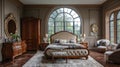 Modern Bedroom With Bed, Dresser, Mirror, and Chair