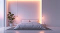 Modern Bedroom With Bed and Plant in Corner Royalty Free Stock Photo