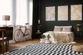 Modern bedroom with black wall Royalty Free Stock Photo