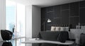 Modern Bedroom with Black and white 3d rendering Image Royalty Free Stock Photo