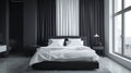 Modern bedroom with black and white decor, minimalistic design concept Royalty Free Stock Photo