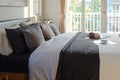 Modern bedroom decorative with book, crochet and gramophone record