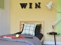 Modern bedroom decorative with racquet and tennis ball