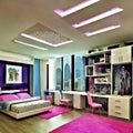 Modern bedroom dominated by fuchsia pink