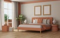 Modern bedroom with double bed in peach fuzz color Royalty Free Stock Photo