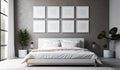 A Modern Bedroom with Eight Picture Frame Mockups