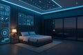 Modern bedroom equipped with advanced tech systems featuring ambient lighting and minimalist decor integrated for immersive high Royalty Free Stock Photo