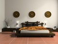 Modern bedroom in ethnic style Royalty Free Stock Photo