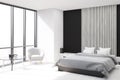 White, black and wooden bedroom, poster side Royalty Free Stock Photo