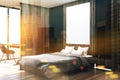 White, black and wooden bedroom, side toned Royalty Free Stock Photo