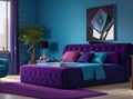 Modern Bedroom Interior with Bold Jewel-Toned Sofa: A Luxurious and Vibrant Retreat.