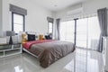 Modern bedroom interior decoration.Modern master bedroom in the morning Royalty Free Stock Photo