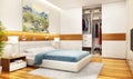 Modern bedroom interior design with large sliding wardrobe