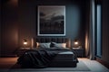 Modern bedroom interior with empty black wall 3d rendering image.There are minimalist style decorate room with black Royalty Free Stock Photo