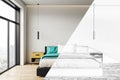 Modern bedroom interior with half realistic design and half sketch illustration showing architectural visualization concept and Royalty Free Stock Photo