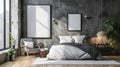 modern bedroom interior a living room in loft apartment in scandinavian style. Frames AI Generative Royalty Free Stock Photo